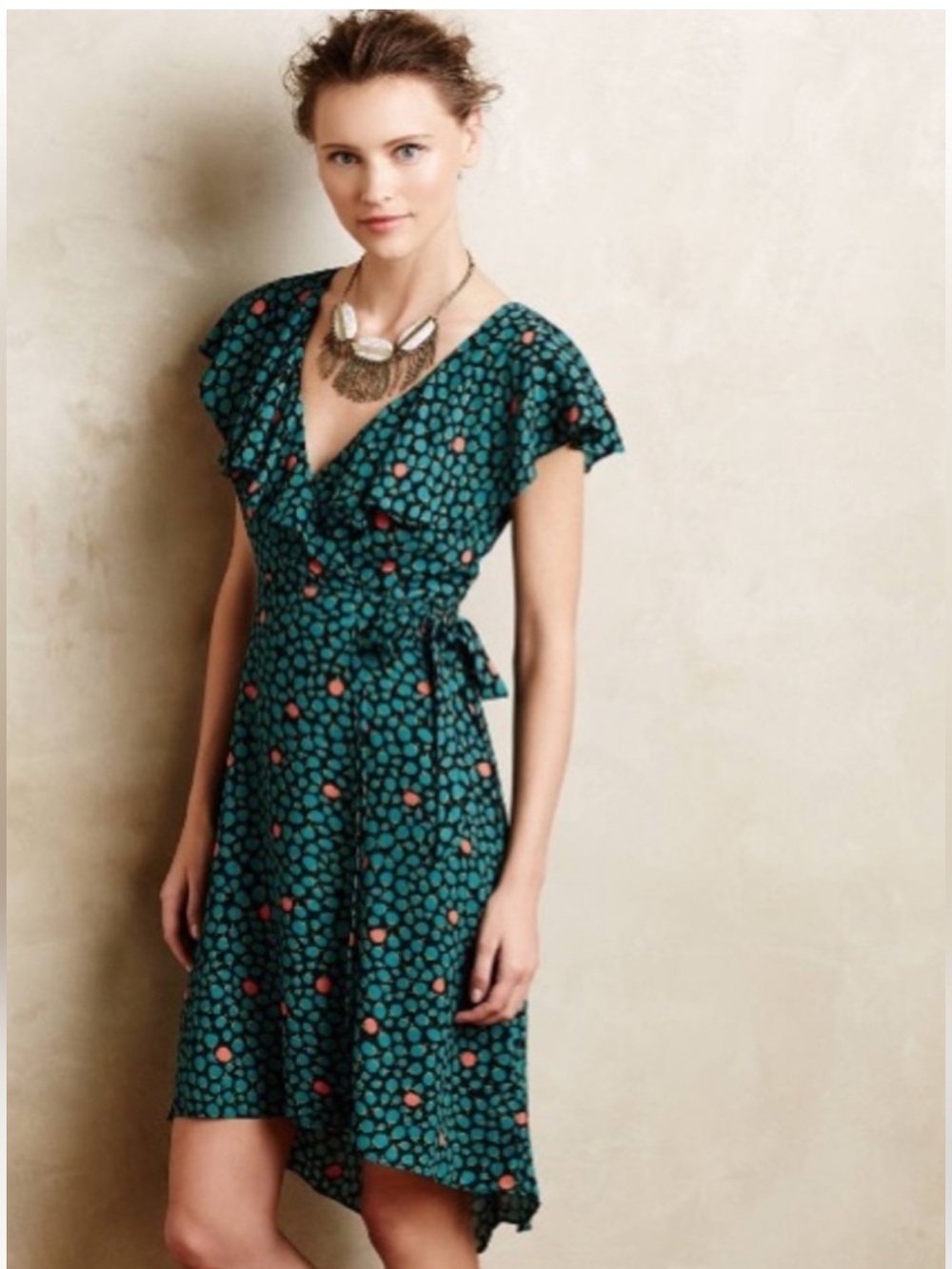 Anthropologie HD in floral print Paris flutter wrap midi dress size 12